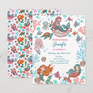 Little Cute Little Mermaids Birthday Invitation