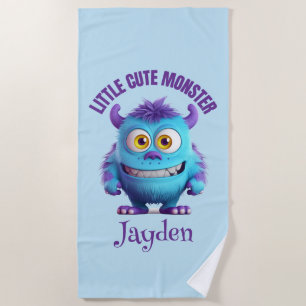 Little Cute Monster Purple Horns Personalized Beach Towel