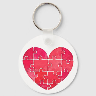 Little cute red puzzle heart watercolor keychain