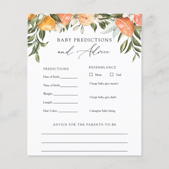 Little Cutie Baby Advice and Predictions Card (Front)