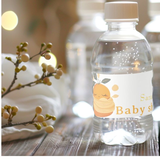 Little cutie baby orange   Baby shower  Water Bottle Label (Creator Uploaded)