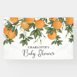 Little Cutie Baby Shower Citrus Orange Greenery Banner