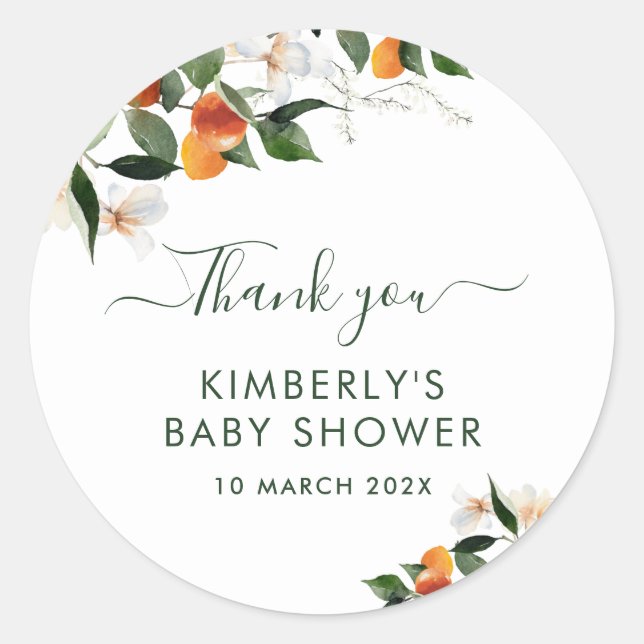 little cutie baby shower classic round sticker (Front)