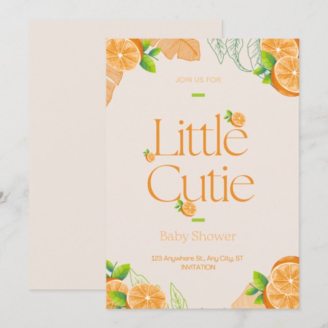 Little Cutie Baby Shower Greenery Gender Neutral Invitation (Front/Back)