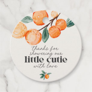 little cutie baby shower orange citrus favour tag