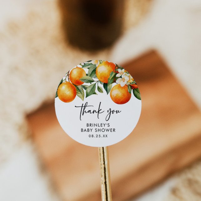 Little Cutie Baby Shower Round Sticker Citrus  (Creator Uploaded)