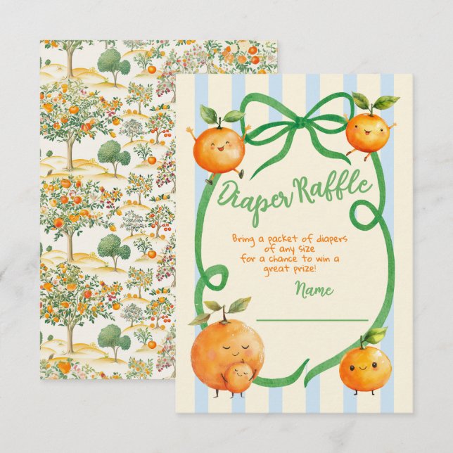 Little Cutie Baby Shower Toile Diaper Raffle Invitation (Front/Back)