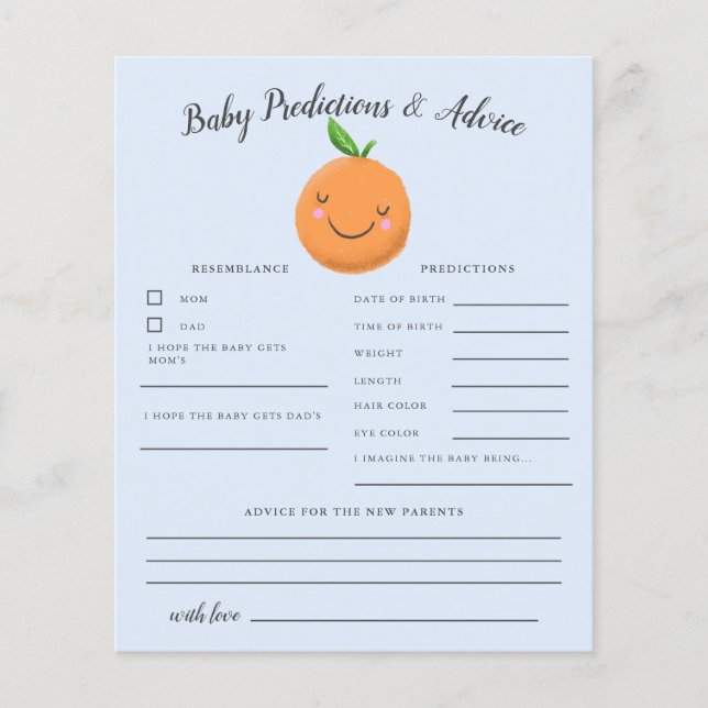 Little Cutie Blue Baby Predictions & Advice Card (Front)