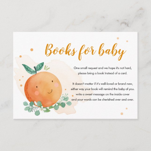 Little Cutie Bring a Book Card Orange Baby Shower (Front)