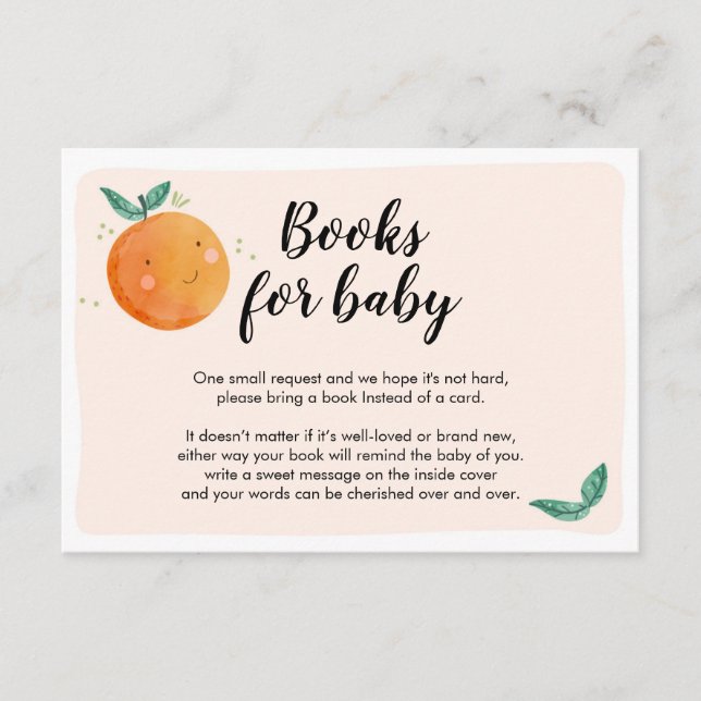 Little Cutie Bring a Book Card Orange Baby Shower (Front)