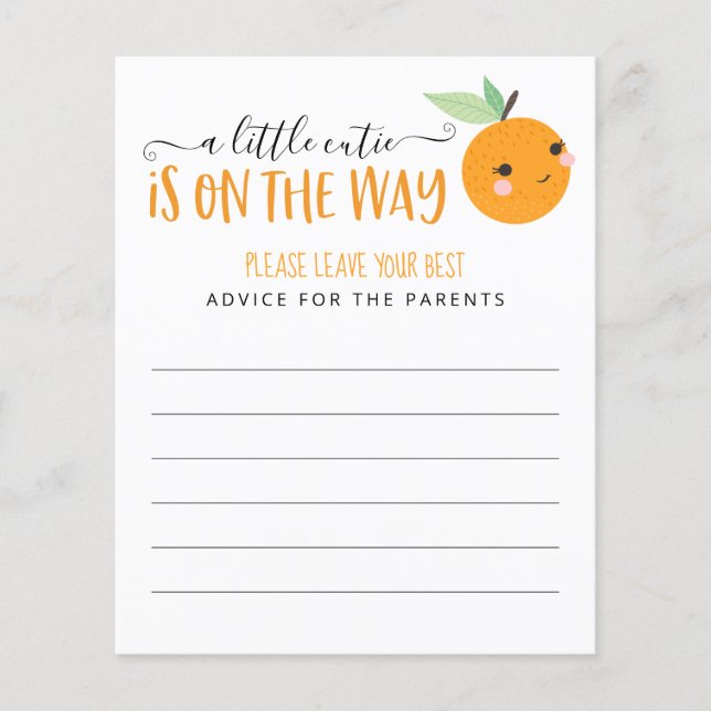 Little Cutie Citrus Baby shower Jeu Cartes Conseil (Devant)