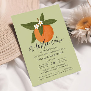 Little Cutie Citrus Blossoms Baby Shower Green Invitation