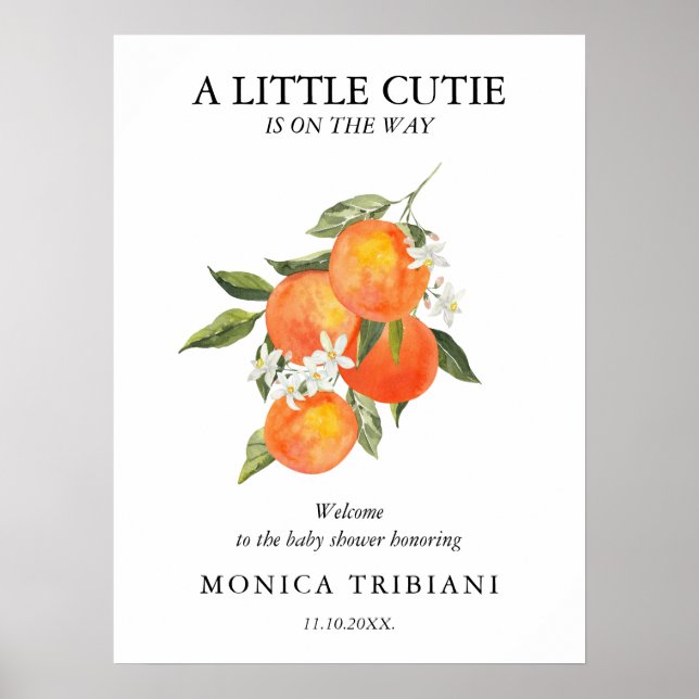 Little Cutie Citrus Botanical Baby Shower Welcome Poster (Front)