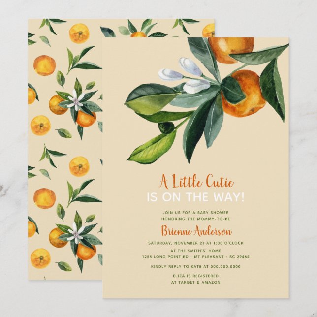 Little Cutie Citrus Gender Neutral Baby Shower Invitation (Front/Back)