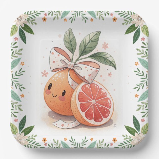 Little Cutie Citrus Grapefruit Coquette Botanical  Paper Plate (Front)