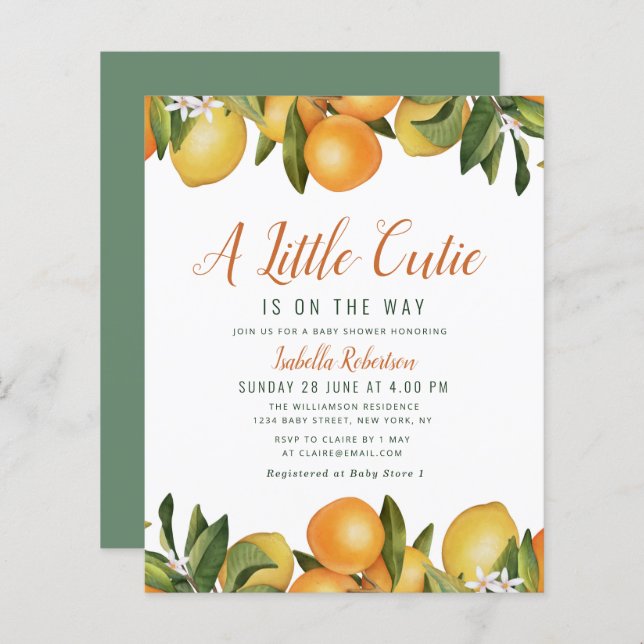 little cutie citrus orange greenery baby shower (Front/Back)