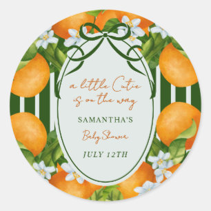 Little Cutie Citrus Oranges Stripes Baby Shower  Classic Round Sticker