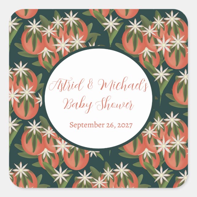 Little Cutie Clementine| Citrus Theme Baby Shower Square Sticker (Front)