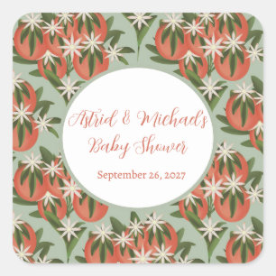 Little Cutie Clementine Sage Citrus Baby Shower Square Sticker