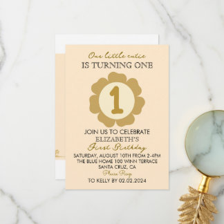 Little Cutie Gold Floral 1st Birthday Invitation C