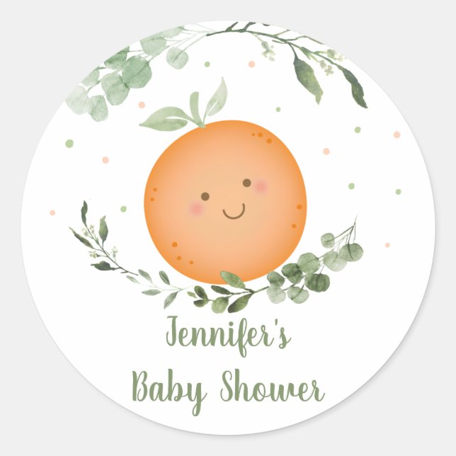 Little Cutie Greenery Baby Shower Classic Round Sticker (Front)