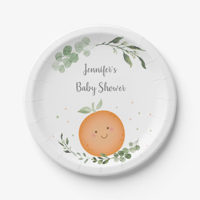 Little Cutie Greenery Baby Shower Paper Plate (Front)