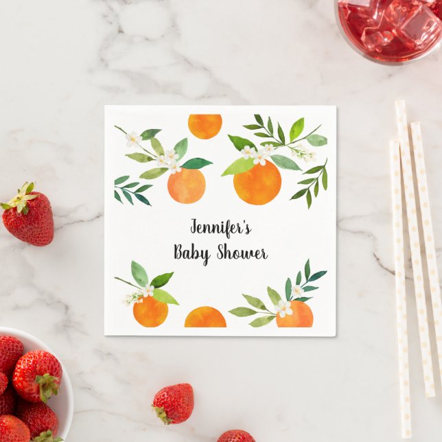 Little Cutie Greenery Floral Baby Shower Napkin (Insitu)