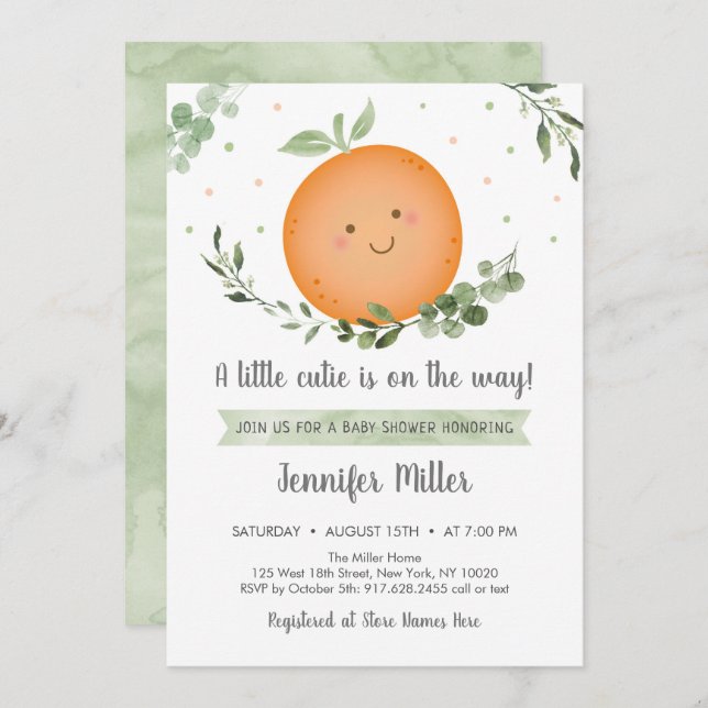 Little Cutie Greenery Neutral Baby Shower Invitation (Front/Back)