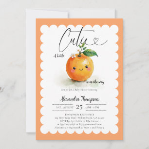 Little Cutie Heart Orange Floral Bold Baby Shower Invitation