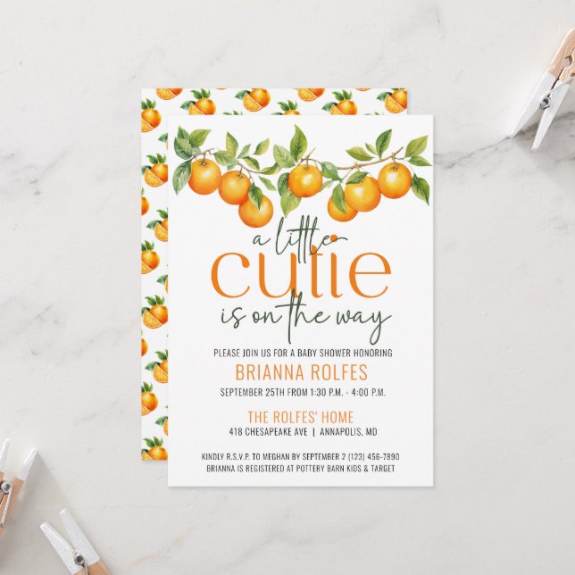 Little Cutie Is On The Way Baby Shower Invitation (Front/Back In Situ)