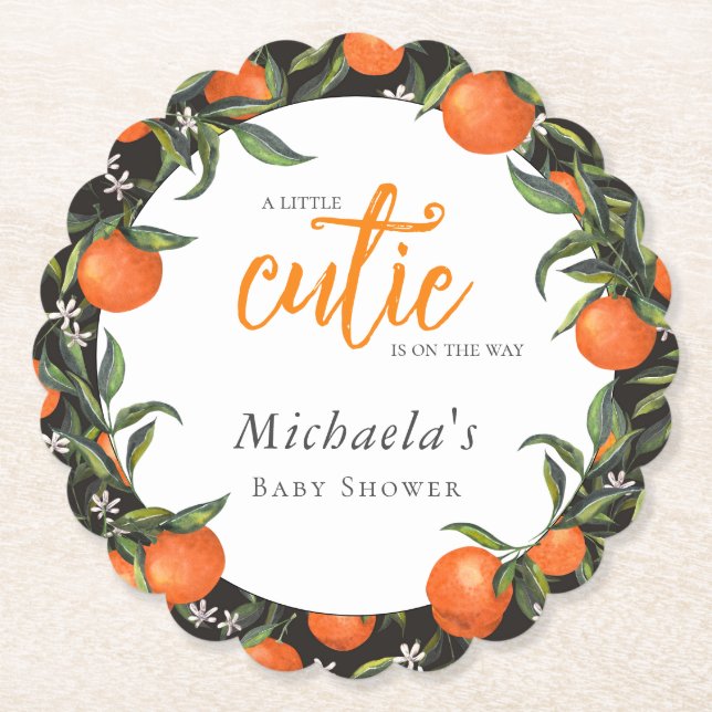Little Cutie is on the Way  Baby Shower  Paper Coaster (Front)