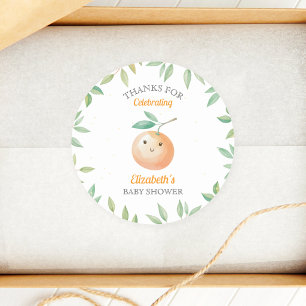 Little Cutie is On The Way Orange Baby Shower Classic Round Sticker