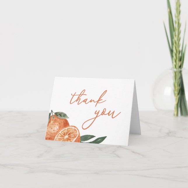 Little Cutie Is On The Way Oranges Baby Shower Thank You Card (Front)