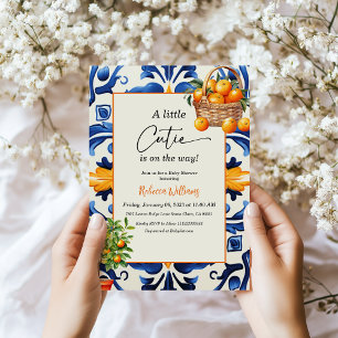 Little Cutie Italian Blue Tile Citrus Baby Shower Invitation