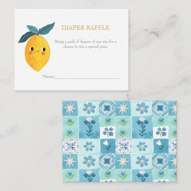Little Cutie Lemon Citrus BabyShower Diaper Raffle Enclosure Card (Front/Back)