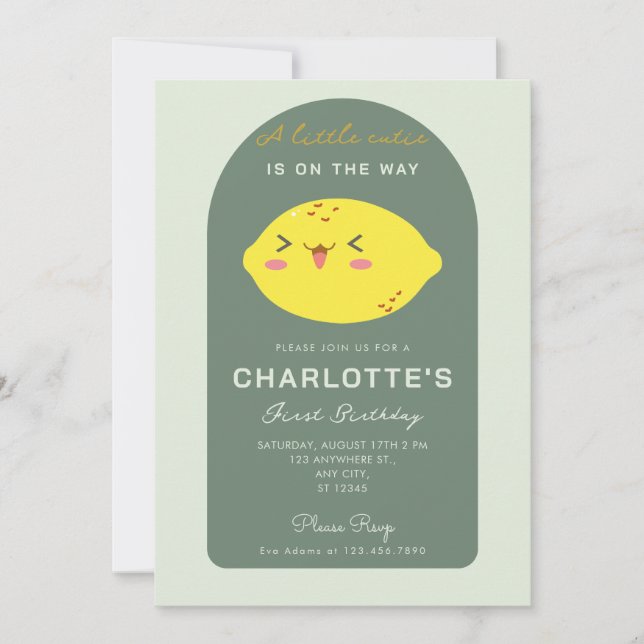 Little Cutie Lemon Citrus First Birthday Invitation (Front)