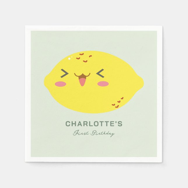 Little Cutie Lemon Citrus First Birthday Napkin (Front)