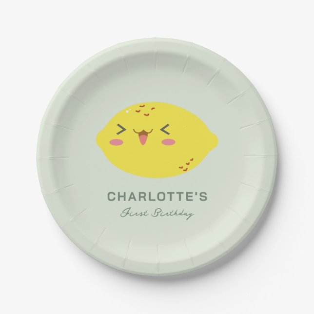 Little Cutie Lemon Citrus First Birthday Paper Plate (Front)