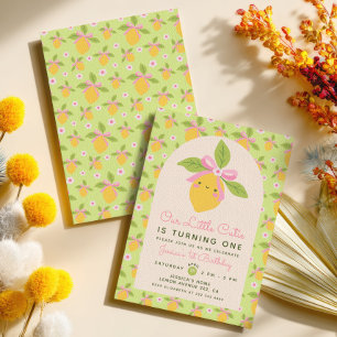 Little Cutie Lemon Fruit Mint Green 1st Birthday  Invitation
