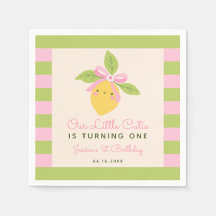 Little Cutie Lemon Fruit Retro 1st Birthday  Napkin