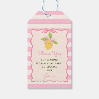 Little Cutie Lemon Pink 1st Birthday Thank You Gift Tags