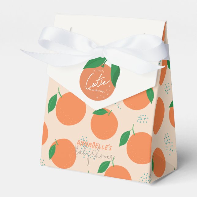 Little Cutie Modern Orange Baby Shower Favor Box (Front Side)