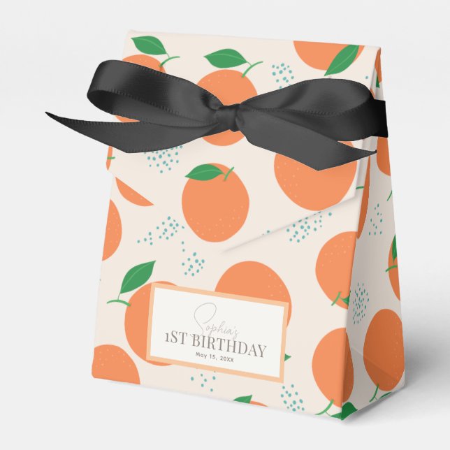 Little Cutie Modern Orange Birthday Favor Box (Front Side)