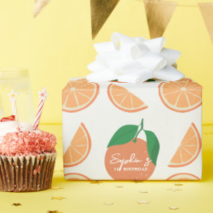 Little Cutie Modern Orange Birthday Wrapping Paper