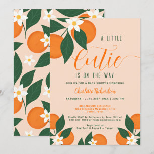 Little Cutie On The Way Citrus Orange Baby Shower Invitation