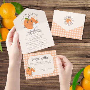 Little Cutie On the way Cute Orange Baby Shower All In One Invitation