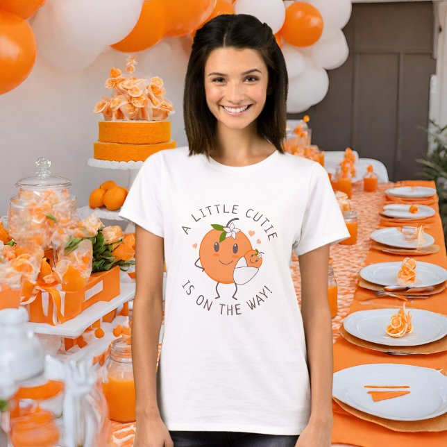 Little Cutie On the way | Cute Orange Baby Shower  T-Shirt (Creator Uploaded)