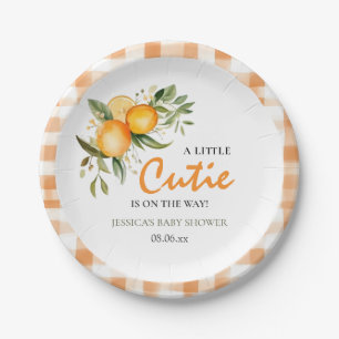 Little Cutie On The Way Orange Citrus Baby Shower Paper Plate