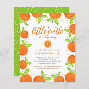 Little Cutie on Way Orange Baby Shower Invitation