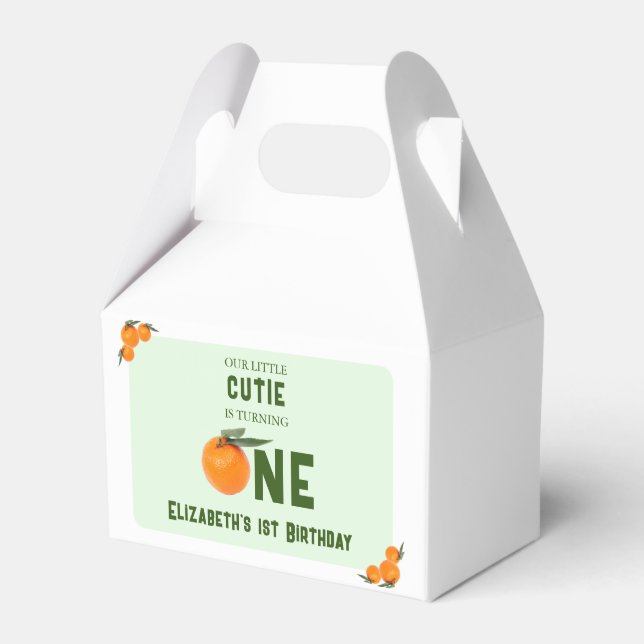 Little Cutie Orange 1st Birthday Favor Box (Front Side)